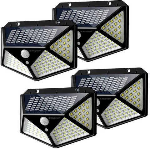 Set 8 x Lampa cu Incarcare Solare, Senzor de Miscare, 3 Moduri de Iluminare, 100 LED, Prindere pe Perete + CADOU SURPRIZA