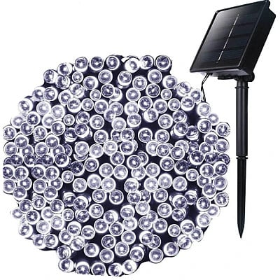 Pachet 4 x Instalatie 200 LED cu panou solar si controler, lungime 20 metri , Alb Rece , Multicolor ,Albastru